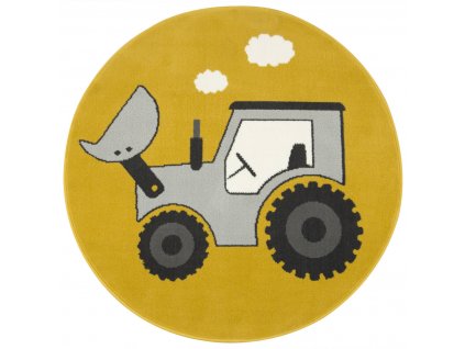 Kulatý dětský koberec Luna Kids 534457/89955 Traktor hořčicový žlutý