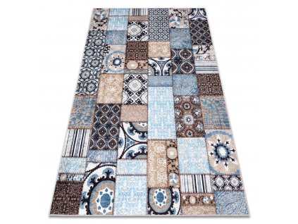 Kusový koberec pratelný MIRO 51913.802 Patchwork protiskluzový modrý hnědý