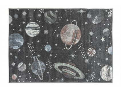 Dětský kusový koberec Lima C288A Vesmír Planety Rakety šedý