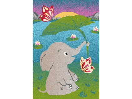 Dětský koberec Agnella Funky Top Elephant Slon zelený modrý