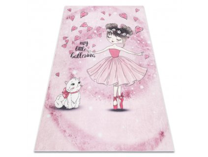 Dětský kusový koberec vhodný k praní BAMBINO 2185 Baletka kočička protiskluzový růžový