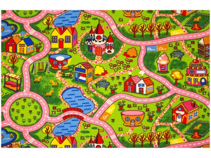 Dětský kusový koberec Amazing Town Uličky Město růžový zelený