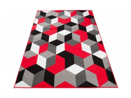 Kusový koberec moderní MAYA Q545A Kostky 3D červený šedý
