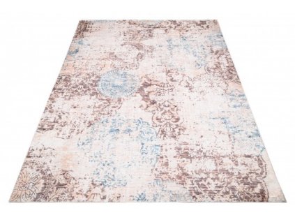 Kusový koberec pratelný TOSCANA 43850 Moderní pogumovaný krémový hnědý modrý