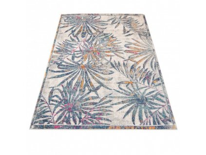 Kusový koberec DENVER G051B Květy listy modrý vícebarevný