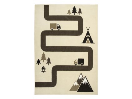 Dětský kusový koberec Kids 534456/97955 Cesta les auta stromy béžový hnědý