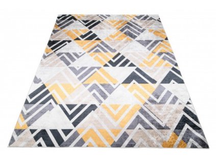 Kusový koberec pratelný TOSCANA 2391 Geometrický Moderní pogumovaný šedý žlutý krémový