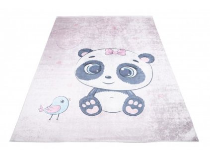 Dětský kusový koberec vhodný k praní BAMBINO 2743 Medvídek Ptáček protiskluzový fialový