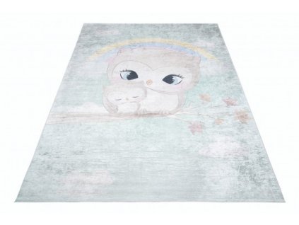 Dětský kusový koberec vhodný k praní BAMBINO 2316 Sovičky protiskluzový modrý