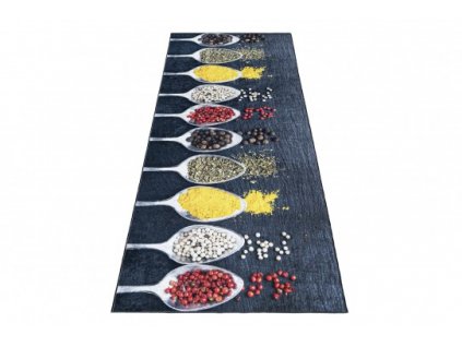 Kusový koberec do kuchyně KITCHEN 42760 Koření protiskluzový černý modrý vícebarevný