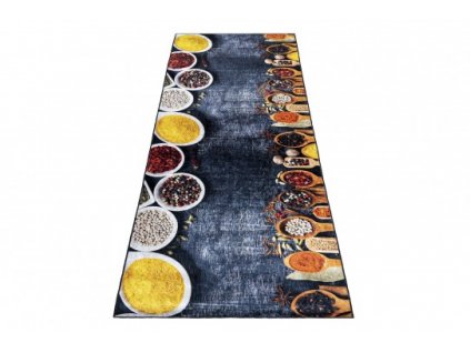 Kusový koberec do kuchyně KITCHEN 40580 Koření protiskluzový černý modrý vícebarevný