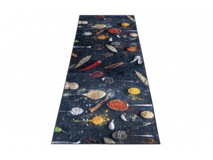 Kusový koberec do kuchyně KITCHEN 42750 Koření protiskluzový černý modrý
