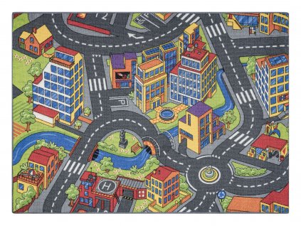 Dětský kusový koberec REBEL ROADS Town life 97 Velkoměsto ulice protiskluzový šedý