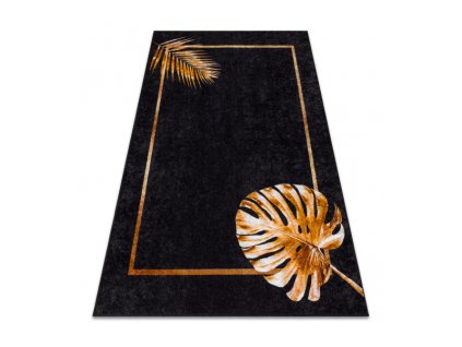 Kusový koberec pratelný MIRO 51518.805 Listí pogumovaný černý zlatý