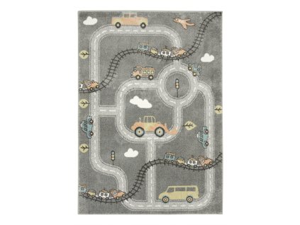 Dětský kusový koberec Lima C511A Uličky Auta šedý