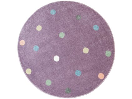 Kulatý dětský koberec Lima C275A Tečky Puntíky fialový