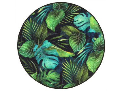 Kulatý koberec Monstera listy palmy zelený