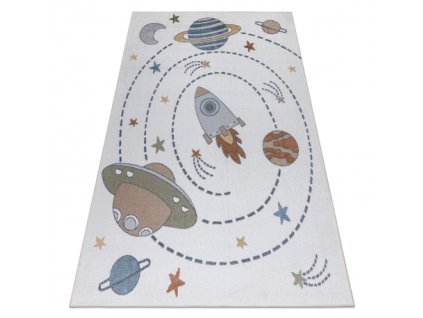 Dětský kusový koberec BONO 8288 Vesmír Planety pratelný krémový antracitový