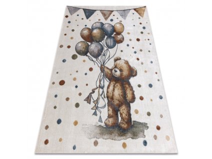 Dětský kusový koberec BONO 9614 Medvídek Balónky krémový světle šedý