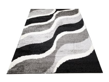 Kusový koberec Shaggy DELHI 7228A šedý krémový černý