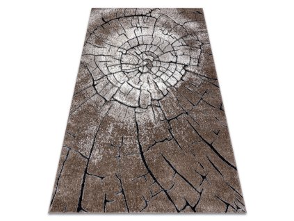 Moderní kusový koberec COZY 8875 Pařez stromu hnědý krémový
