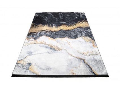 Kusový koberec pratelný TOSCANA 37010 Abstraktní pogumovaný černý krémový zlatý