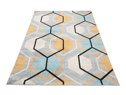 Kusový koberec LAZUR C569B šedý modrý žlutý