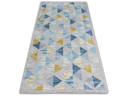 Kusový koberec NORDIC CANVAS G4575 trojúhelníky šedý žlutý modrý