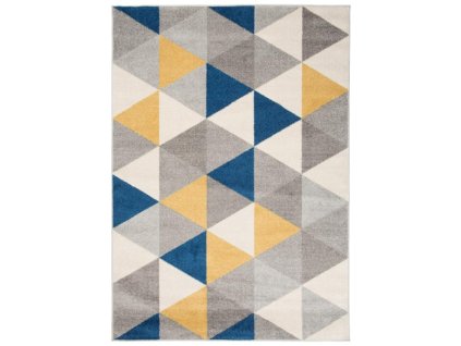 Kusový koberec LAZUR C940B trojúhelníky šedý modrý žlutý