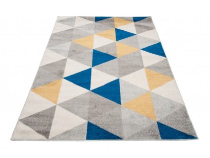 Kusový koberec LAZUR C940B trojúhelníky šedý modrý žlutý