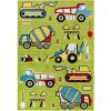 Dětský kusový koberec Adventure Camion Bagr Traktor Auta zelený
