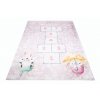 Dětský kusový koberec vhodný k praní BAMBINO 2227 Zajíček Prasátko Skákací panák protiskluzový krémový růžový