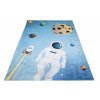 Dětský kusový koberec vhodný k praní BAMBINO 2697 Kosmonaut Vesmír Raketa protiskluzový modrý
