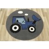 Kulatý dětský koberec Luna Kids 534457/94911 Traktor modrý šedý
