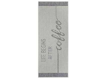 Běhoun Cucina Life Begins After Coffee 105628 Cream Grey | Bílá