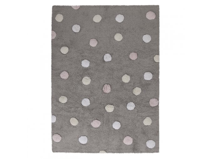 Bio koberec kusový, ručně tkaný Tricolor Polka Dots Grey-Pink | Šedá