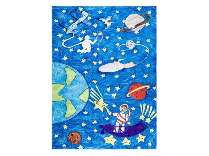 Dětský kusový koberec Bambino 2265 Rocket Space bluemodrá | modrá