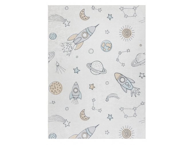 Dětský kusový koberec Bambino 1278 Space rocket creambéžová | béžová