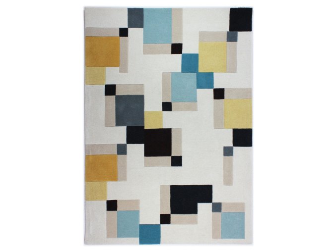 Ručně všívaný kusový koberec Illusion Abstract Blocks Blue/Ochre