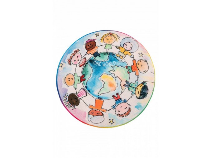 Dětský kusový koberec Juno 477 World Map kruh | Vícebarevná
