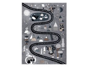 Dětský kusový koberec Fun Route Street animals greyšedá | šedá