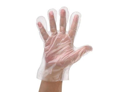 igelitová rukavice pe na ruce