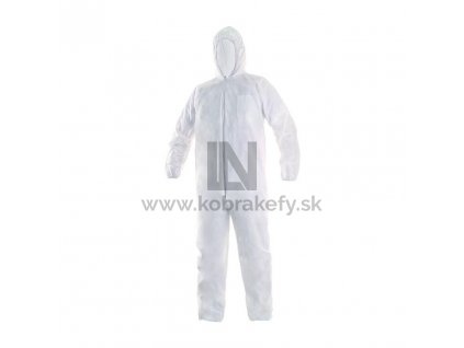 847-ZIPS-1 PP Overal s kapucňou a so suchým zipsom - biely