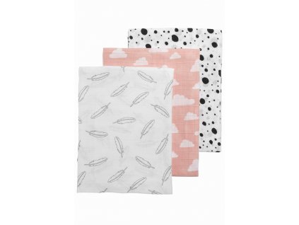 Pleny 3-balení Feathers-clouds-dots pink/white/grey/black