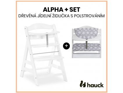 Hauck Alpha+ set 2v1 dřevěná židle, white + polstrování Teddy grey