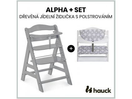 Hauck Alpha+ set 2v1 dřevěná židle, grey + polstrování Teddy grey