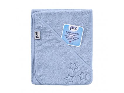 BIO bavlněná froté osuška s kapucí XKKO Organic 90x90 - Baby Blue Stars