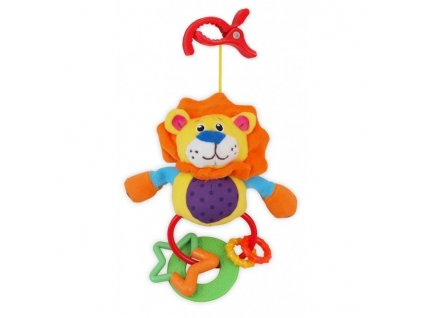 BABY MIX Plyšová hračka s chrastítkem lev s klipem