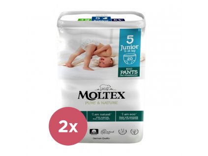 2x MOLTEX Pure&Nature Kalhotky plenkové jednorázové 5 Junior (9-14 kg) 20 ks