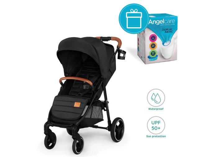 KINDERKRAFT Kočárek sportovní Grande LX Black + koš na pleny Angelcare
